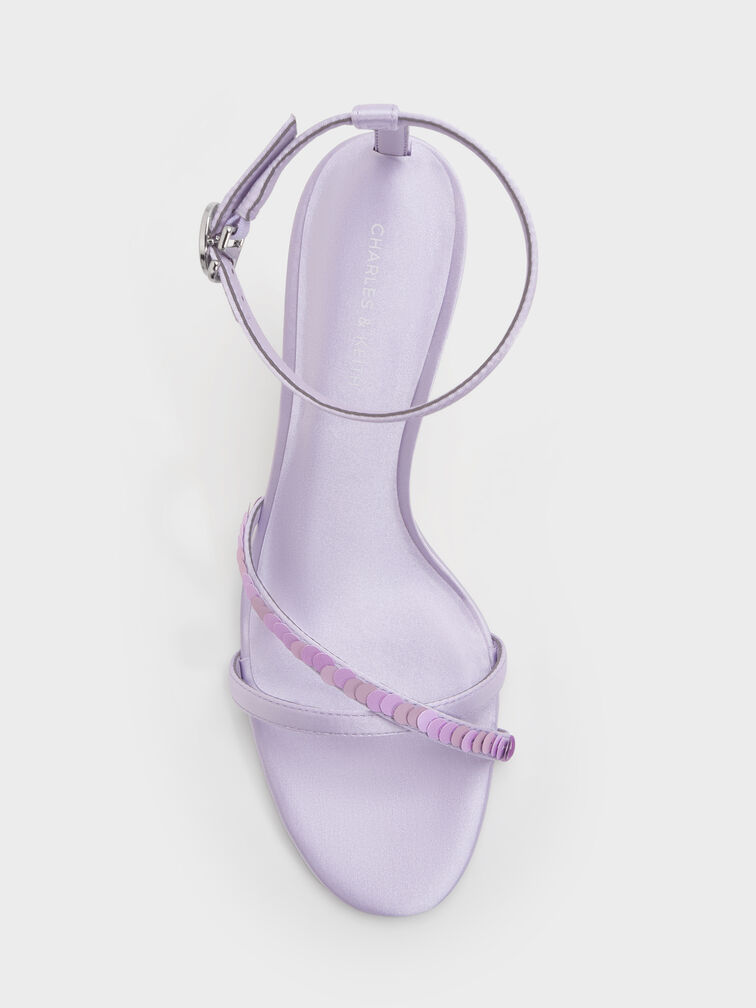 Briella Satin Sequinned Heeled Sandals, Lilac, hi-res