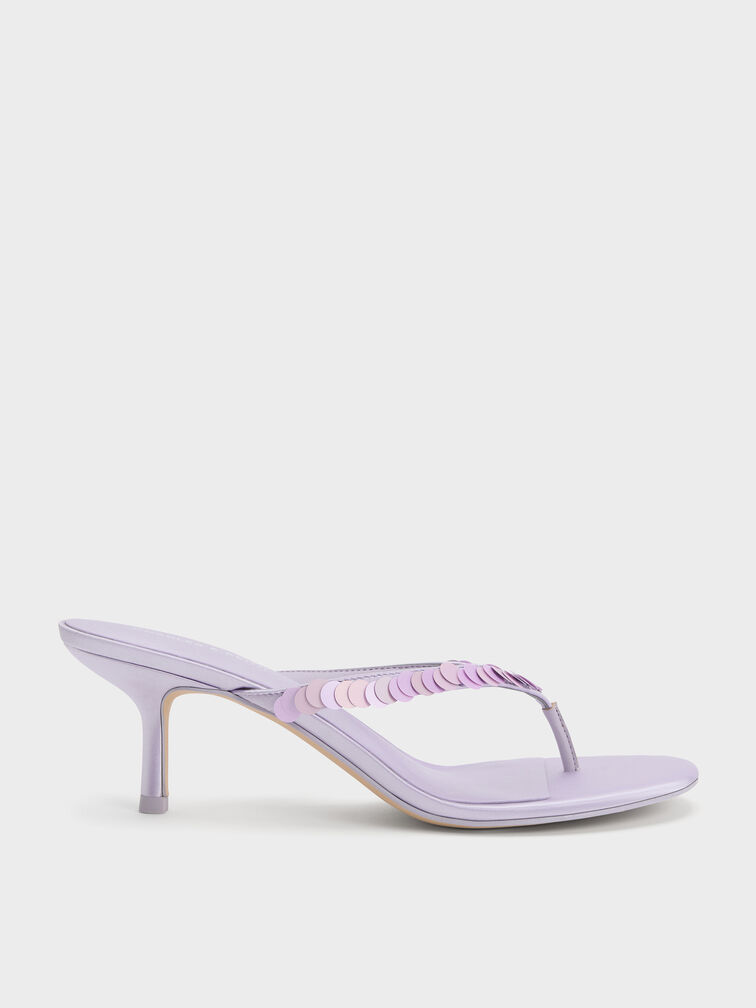 Briella Sequinned Heeled Thong Sandals, Lilac, hi-res