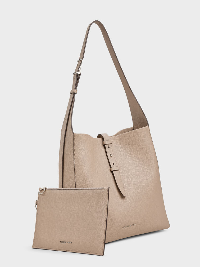 Beryl Belted Hobo Bag, Taupe, hi-res