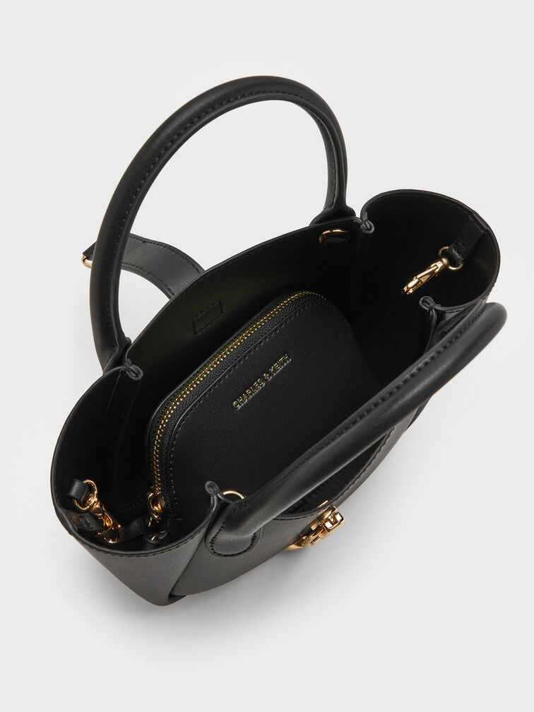 حقيبة توت "أجاثا" بلمسة سلسلة, أسود, hi-res