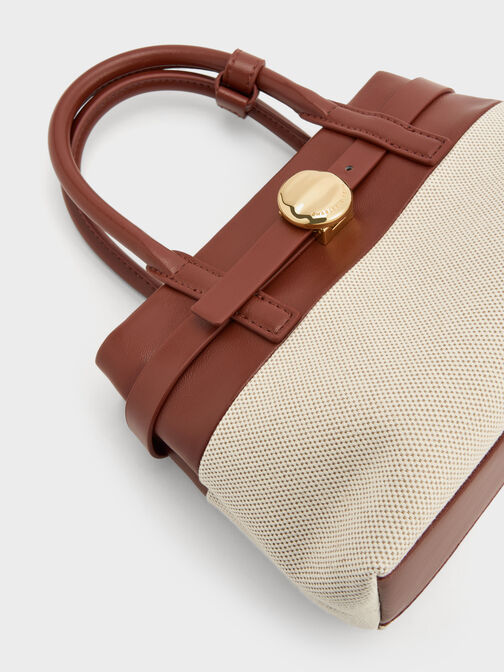 حقيبة حمل صغيرة من قماش الكانفاس مزودة بحزام, قرميدي, hi-res