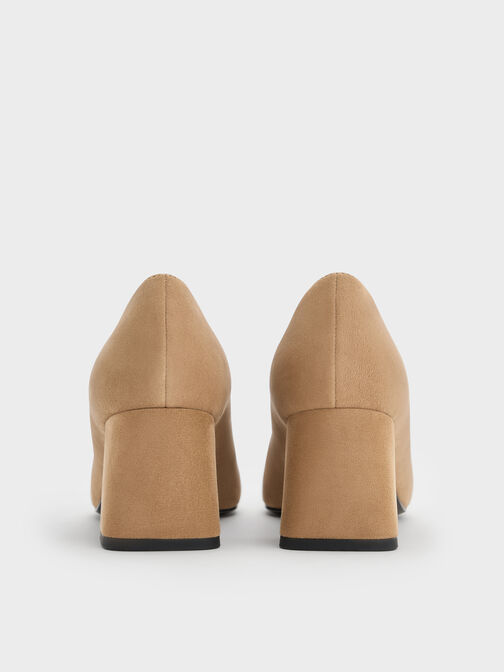 Faux Suede Block-Heel Loafer Pumps, Sand, hi-res