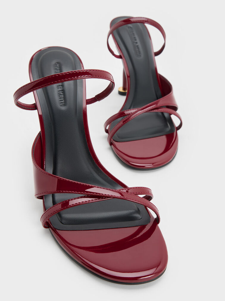 صندل مولز وين لامع بكعب منحوت ومتشابك, أحمر, hi-res