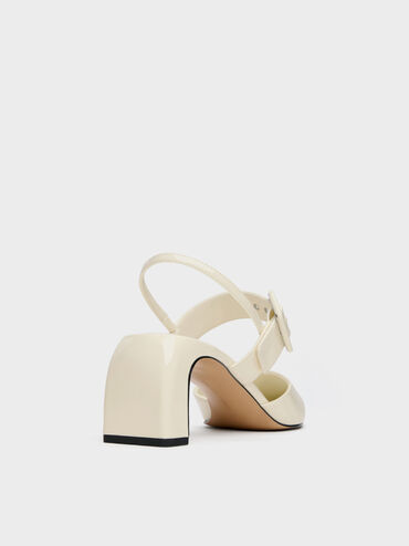 Patent Buckled Pointed Slingback Pumps, Butter, hi-res