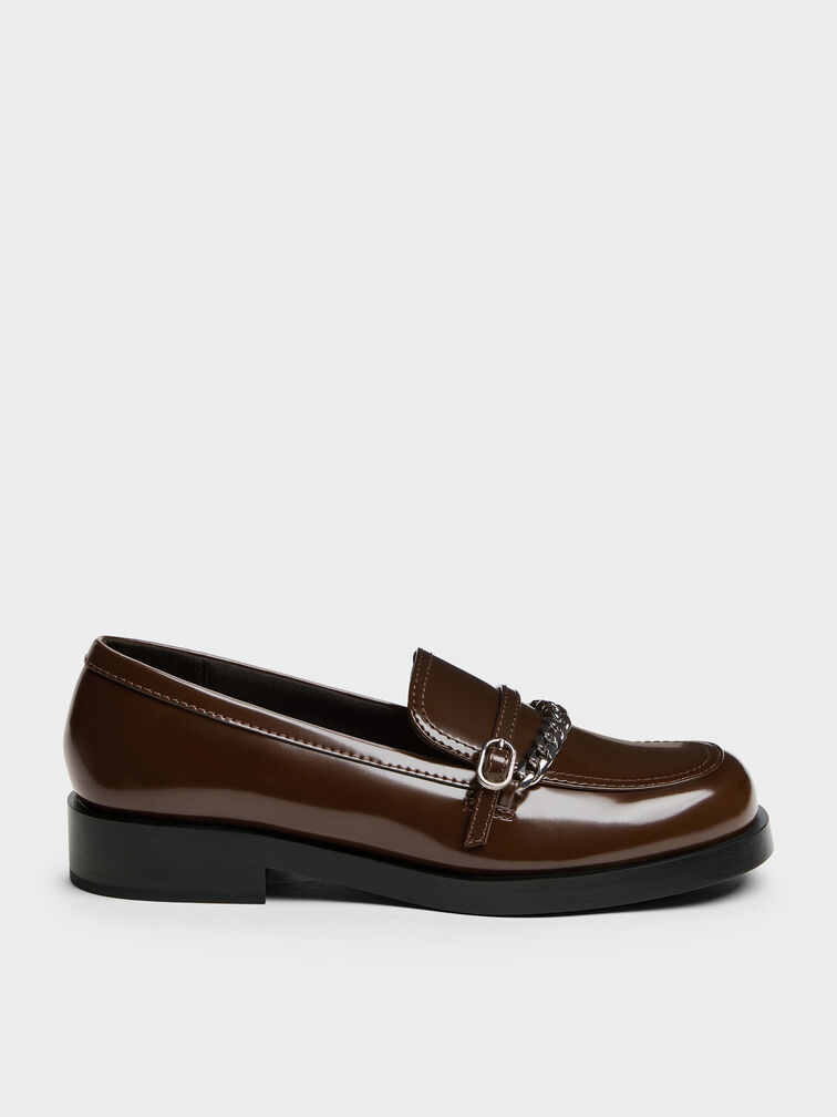Georgie Chain Loafers, Dark Brown, hi-res