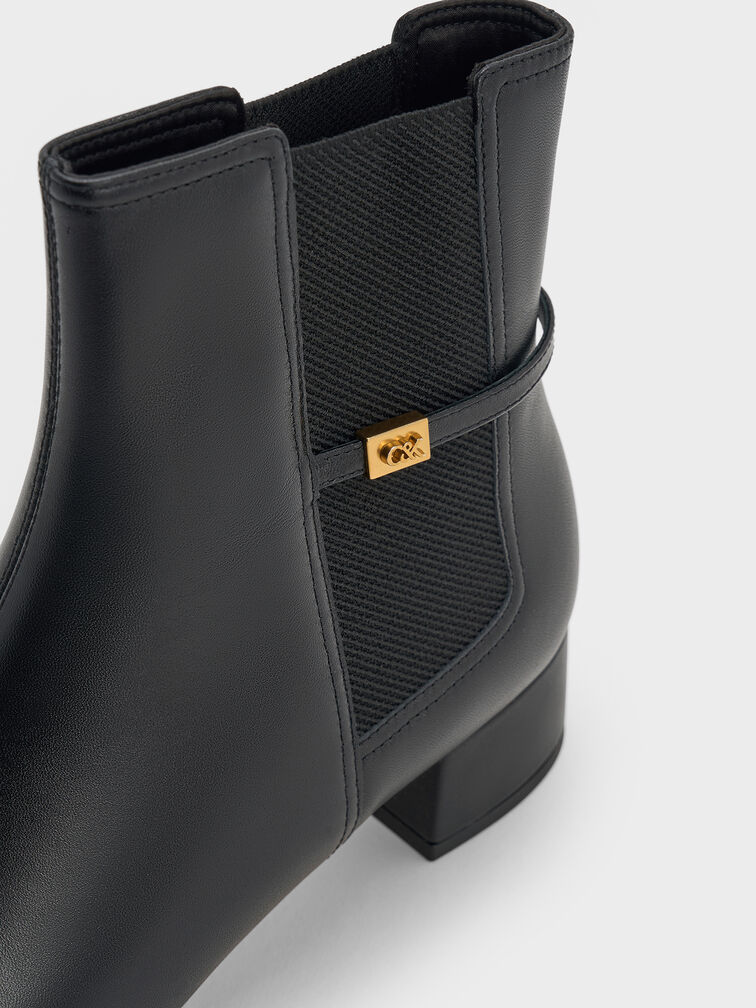 Georgina Leather Tapered Ankle Boots, Black, hi-res