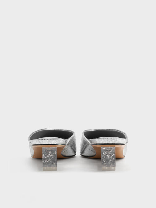 Metallic Speckled-Heel Wedge Mules​, Silver, hi-res
