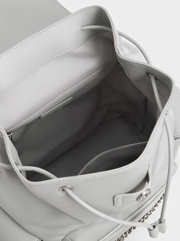 Nylon Puffy Chain-Link Backpack, Light Grey, hi-res