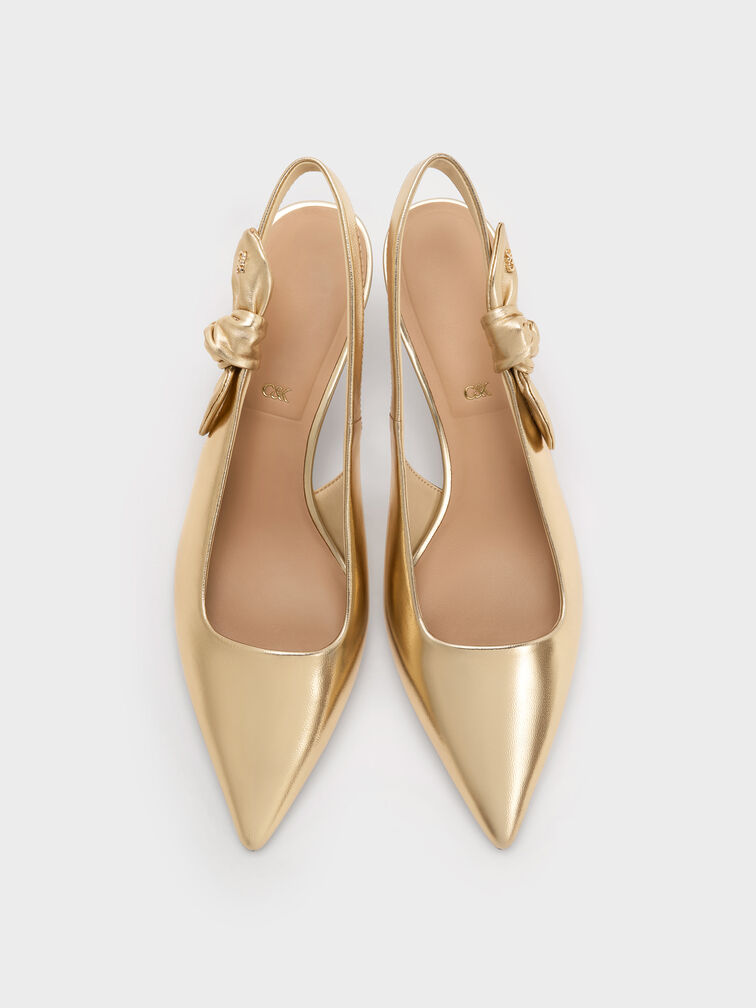 Jayce Leather Slingback Kitten Heels, Gold, hi-res