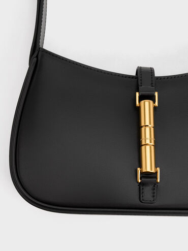 حقيبة كتف سيزيا بحلية معدنية, أسود, hi-res