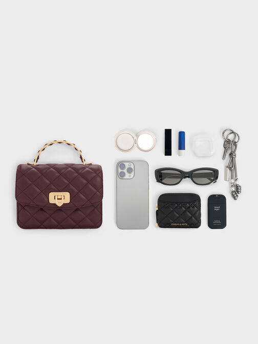 حقيبة يد مطبنة, أحمر توتي فاخر, hi-res