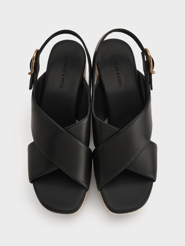 Crossover Espadrille Wedges, Black, hi-res