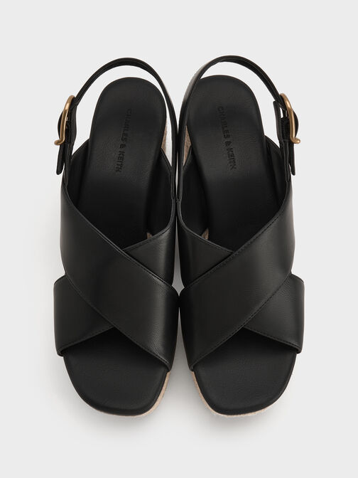 Crossover Espadrille Wedges, Black, hi-res