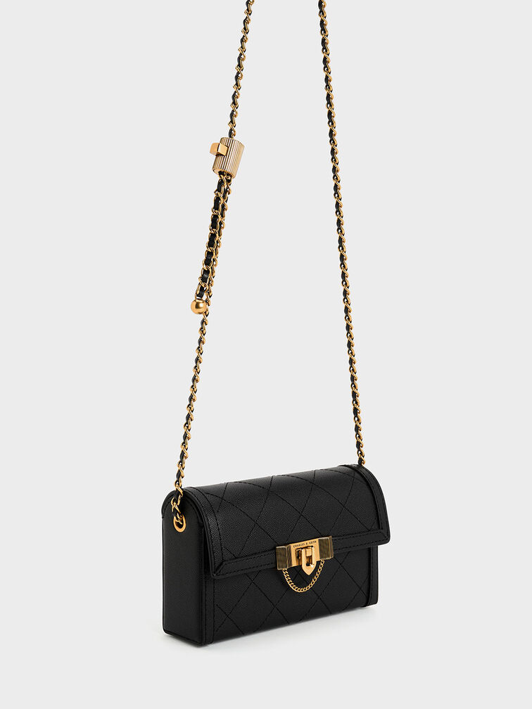 حقيبة كلاتش تالولا مبطنة بقفل كبس, أسود, hi-res