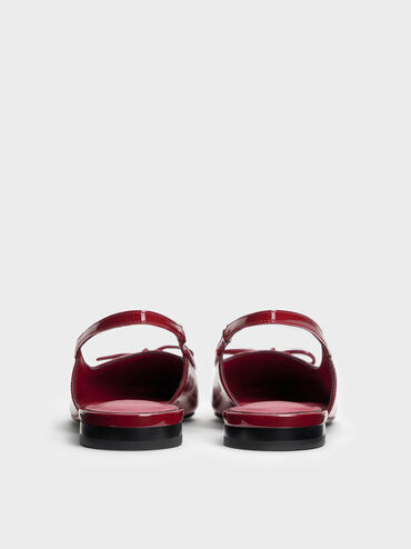 Barbara Patent Pearl-Bow Slingback Flats, Red, hi-res