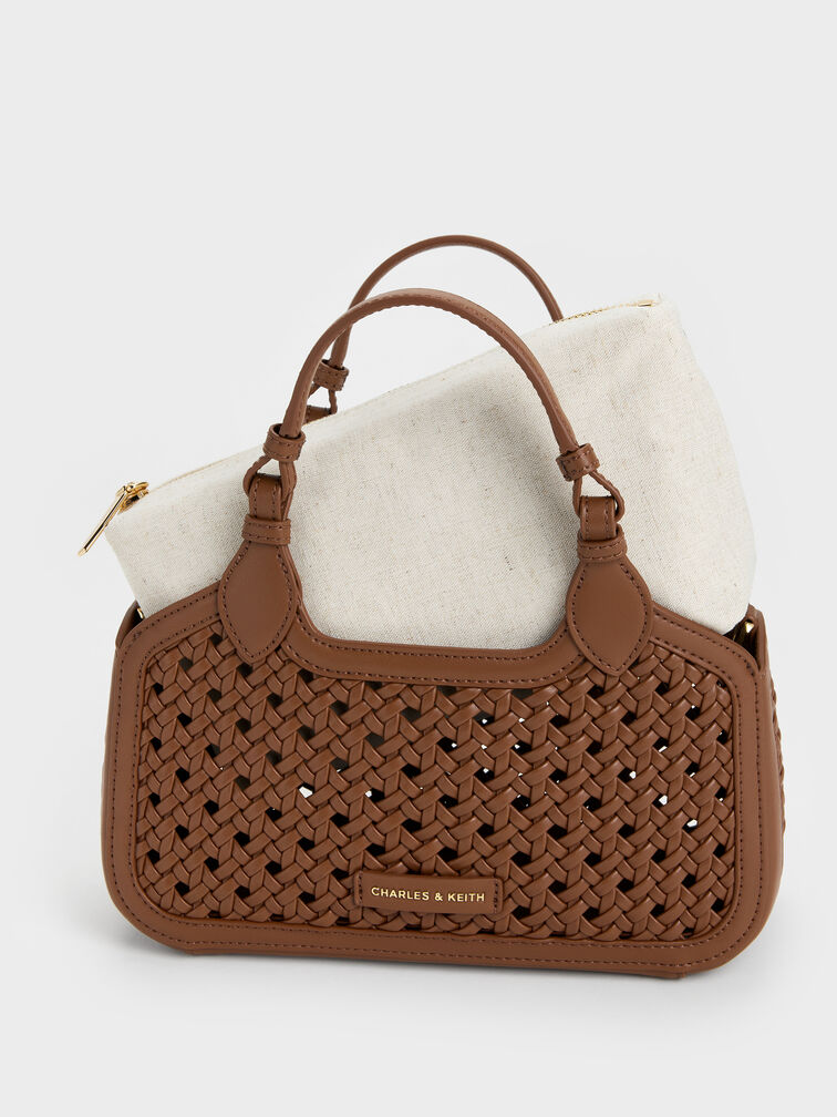 Mini Azure Woven Tote Bag, Chocolate, hi-res