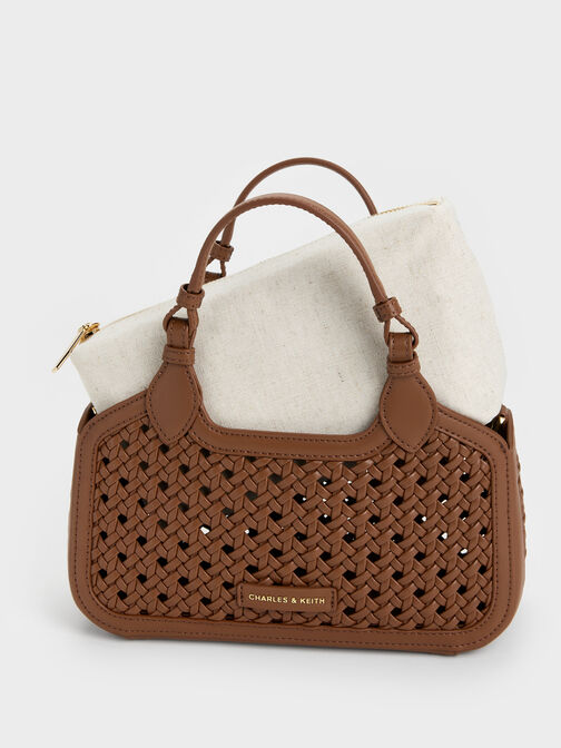 Mini Azure Woven Tote Bag, Chocolate, hi-res