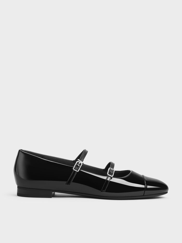Patent Double-Strap Mary Janes, Black Patent, hi-res