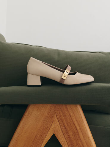 حذاء ماري جين لاندو بمشبك, أبيض طباشيري, hi-res