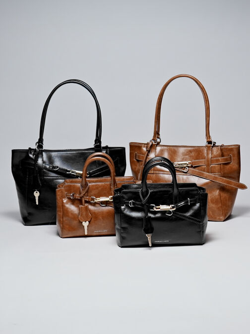 Mini Delfina Belted Tote Bag, Distressed Tan, hi-res