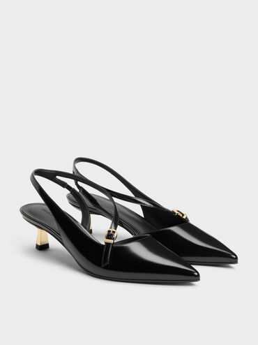 Asymmetric D'Orsay Slingback Pumps, Black Boxed, hi-res