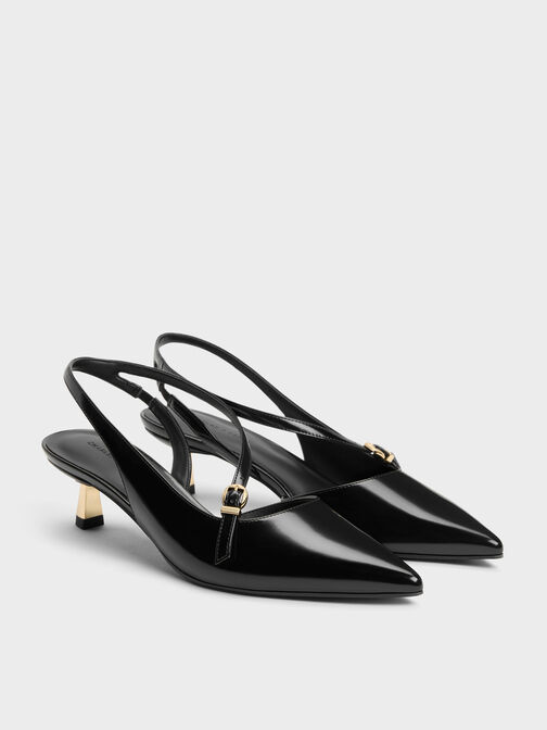 Asymmetric D'Orsay Slingback Pumps, Black Boxed, hi-res