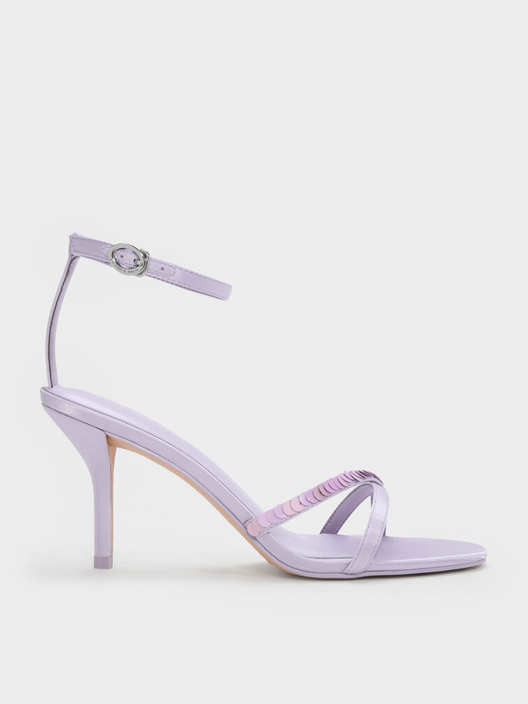 Briella Satin Sequinned Heeled Sandals, Lilac, hi-res