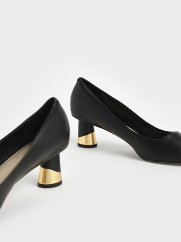 حذاء بامبس كامي وكعب منحوت بلمسة معدنية, أسود, hi-res