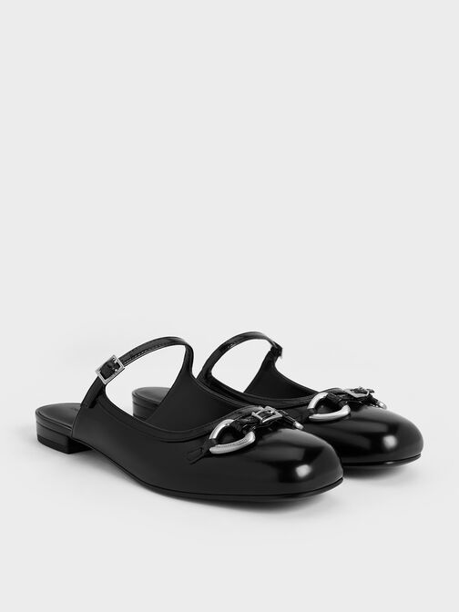 صندل مسطح بمقدمة مغلقة ومزين بلمسات معدنية, صندوق أسود, hi-res