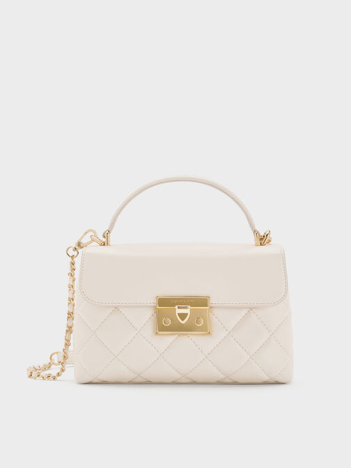 Alva Quilted Top Handle Bag, Cream, hi-res
