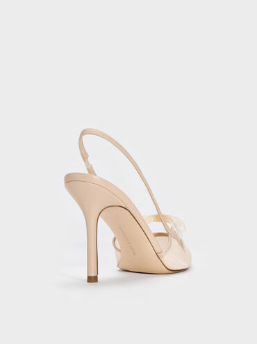 Venetia Mesh Bow Pointed Slingback Pumps, Nude, hi-res