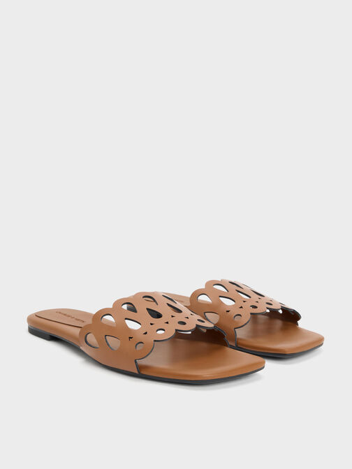 Cut-Out Slide Sandals, Cognac, hi-res