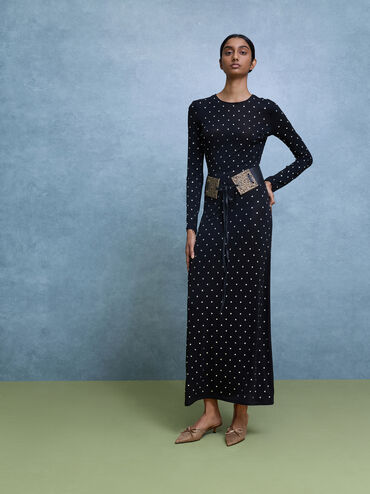 Glittered Mesh Bow Kitten Heels, Brown, hi-res