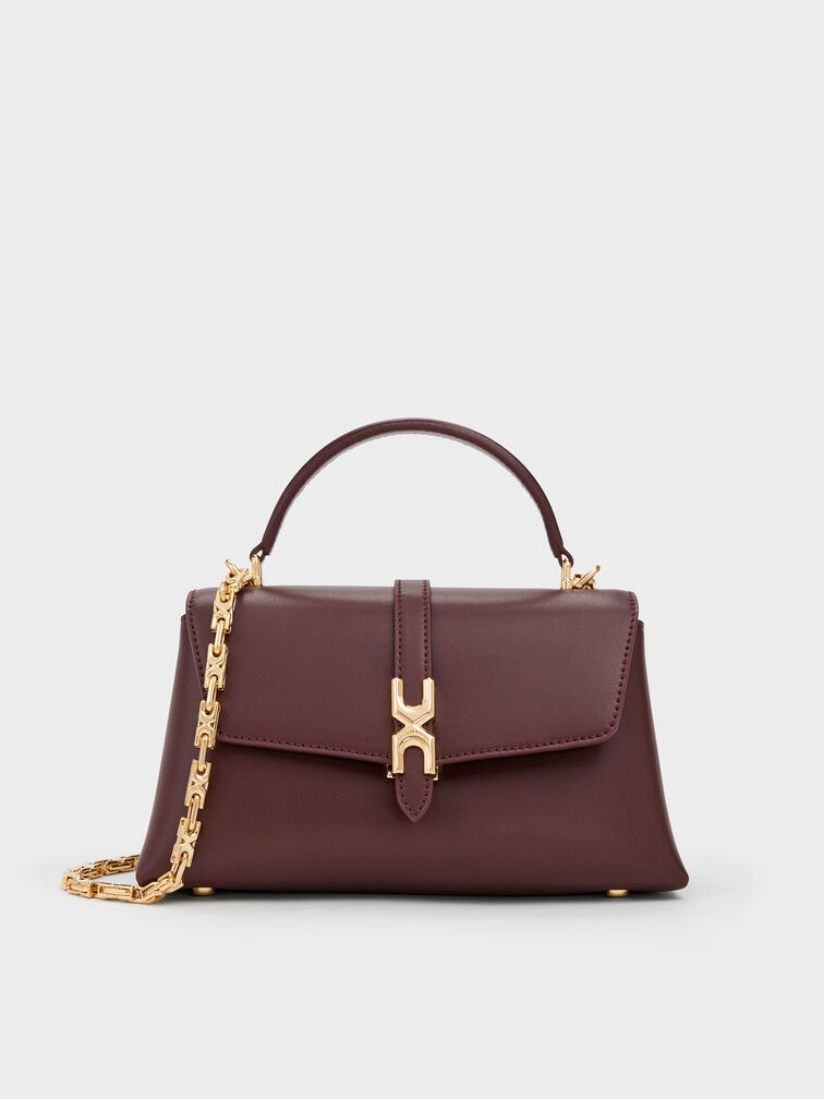 شنطة يد أدالين بمشبك معدني وحزام سلسلة, أحمر توتي فاخر, hi-res