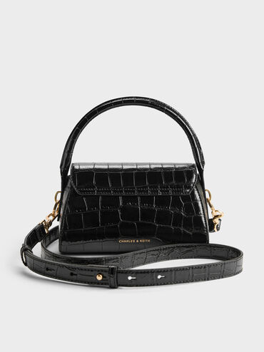 Kaila Croc-Effect Top Handle Bag, Black Croco, hi-res