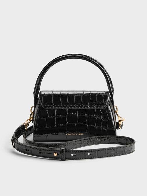 Kaila Croc-Effect Top Handle Bag, Black Croco, hi-res
