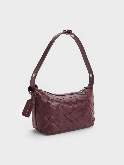 Ivette Woven Shoulder Bag, Wineberry Red, hi-res