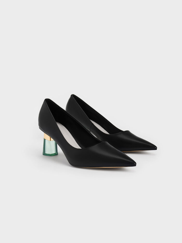 Oleana Metallic-Accent Clear Heel Pumps, Black, hi-res