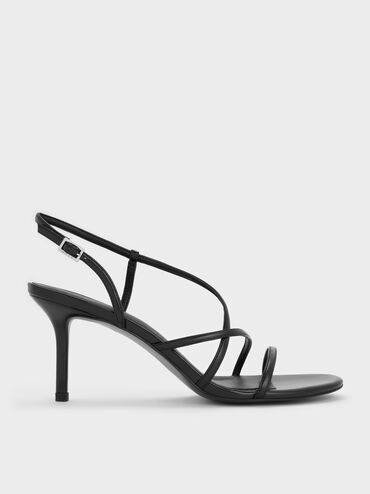 Strappy Stiletto Sandals, Black, hi-res