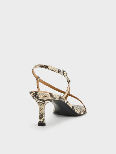 Raina Snake-Print Toe-Ring Heeled Sandals, Animal Print Natural, hi-res