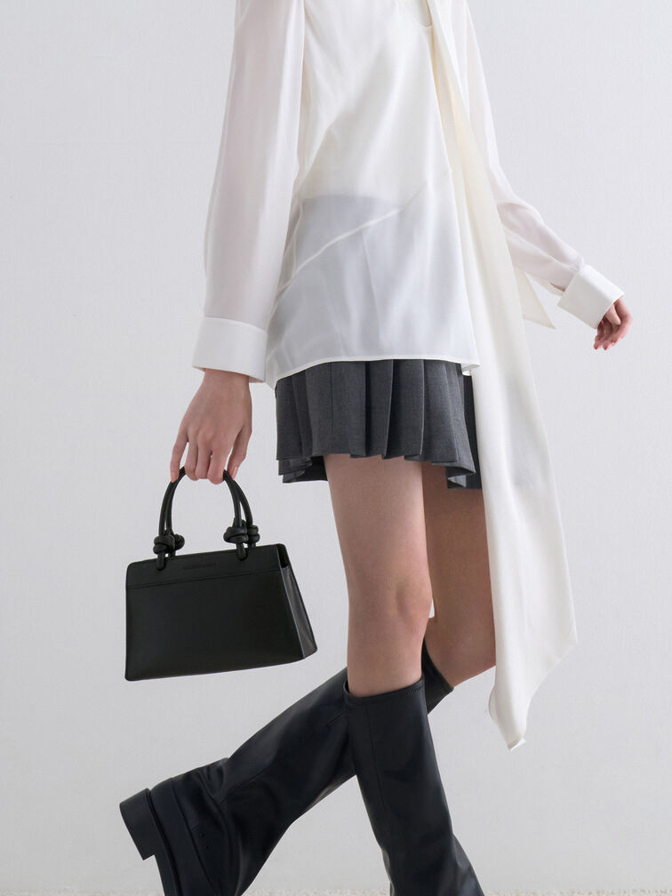 حقيبة توت سابين بيد معقودة وتفاصيل ناعمة, أسود عميق, hi-res