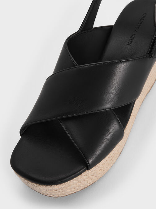 Crossover Espadrille Wedges, Black, hi-res