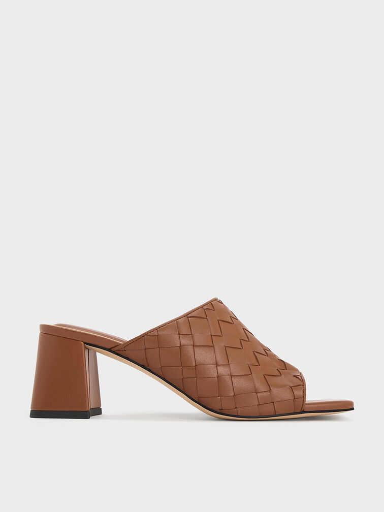 Ivette Woven Heeled Mules, Brown, hi-res