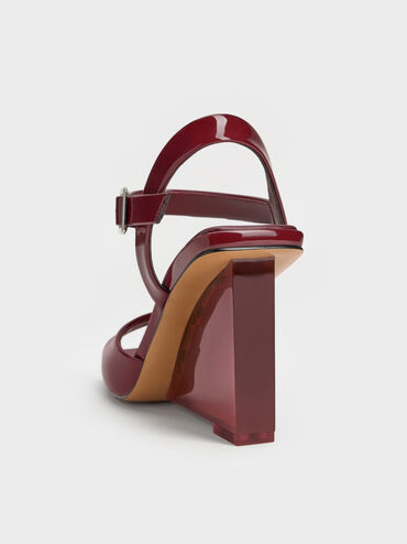 Patent Translucent-Heel Wedges, Burgundy, hi-res