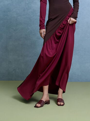 حذاء ميول بكعب وجلد لامع وبسيور عريضة, برغندي, hi-res