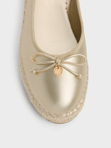 Pearlescent Bow Slingback Espadrilles, Gold, hi-res