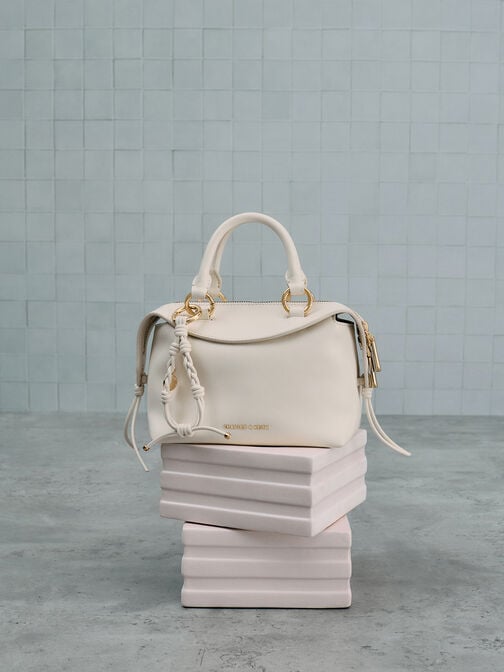 Haylen Braided-Charm Bowling Bag, Cream, hi-res