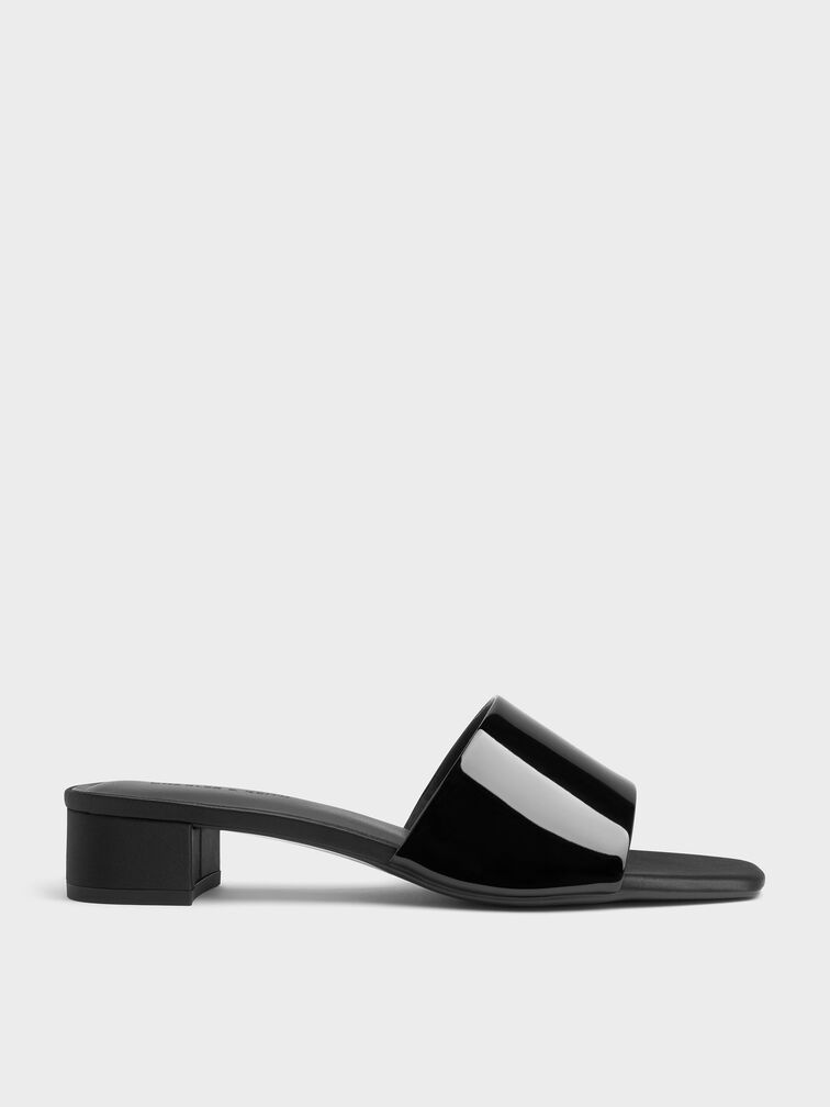 Patent Wide-Strap Heeled Mules, Black Patent, hi-res