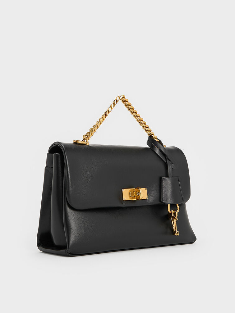 حقيبة كروس بودي كيري بسلسلة يد معدنية, أسود, hi-res