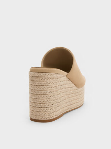 Faux Suede Metallic-Accent Espadrille Wedges, Sand, hi-res